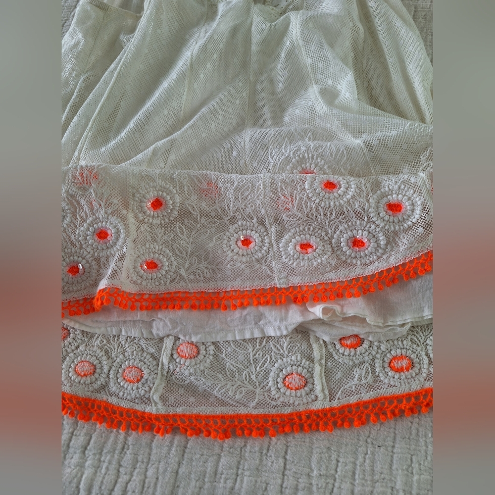 Cream Crochet Tank Top with Neon Orange Trim - Picture 7 of 9